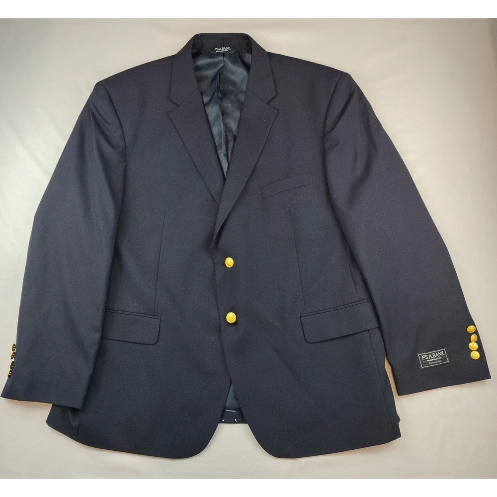 NWT Jos A Bank Blazer Mens 46S Navy Blue 2 Button Gold Accent Wool Blend Jacket